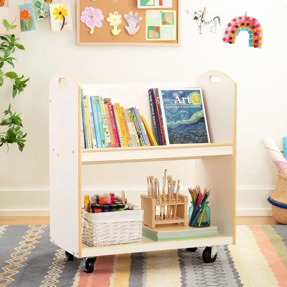 2-Shelf White Wooden Rolling Cart - Book Storage Organizer for Kids and Classroom Use
2-Shelf White Wooden Rolling Cart - Book Storage Organizer for Kids and Classroom Use