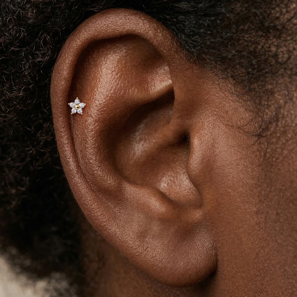 AIDE Women 14K Solid Gold Stud Earrings Five Petal Flower Round CZ Zircon Flat Back Earrings Gold for Piercing Earrings With Box
AIDE Women 14K Solid Gold Stud Earrings Five Petal Flower Round CZ Zircon Flat Back Earrings Gold for Piercing Earrings With Box