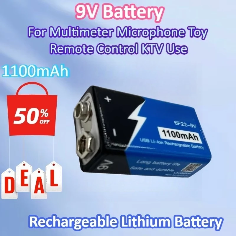New 9V 1100mAh Li-ion Rechargeable Battery Type-C Battery 9V USB Lithium for Multimeter Microphone Toy Remote Control KTV Use
New 9V 1100mAh Li-ion Rechargeable Battery Type-C Battery 9V USB Lithium for Multimeter Microphone Toy Remote Control KTV Use