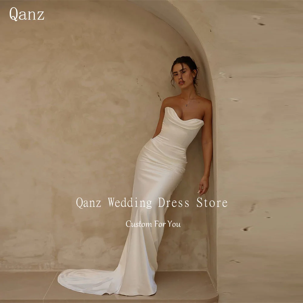 Qanz Minimalism Mermaid Wedding Dresses Mermaid Ivory Satin Sleeveless Women Vestido De Novia Boda Robe De Mariée Customized
Qanz Minimalism Mermaid Wedding Dresses Mermaid Ivory Satin Sleeveless Women Vestido De Novia Boda Robe De Mariée Customized