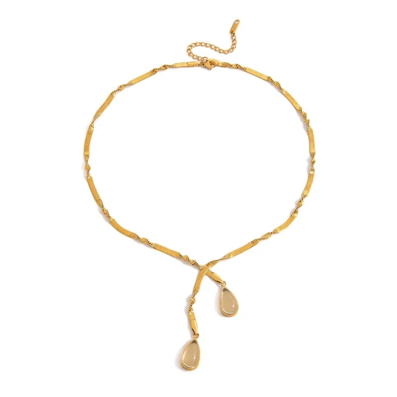 Minar Stylish Green Glass Water Drop Tassel Pendant Necklaces for Women Stainless Steel 18K Gold PVD Plated Blade Chain Chokers
Minar Stylish Green Glass Water Drop Tassel Pendant Necklaces for Women Stainless Steel 18K Gold PVD Plated Blade Chain Chokers