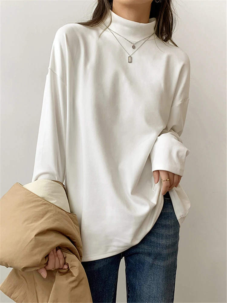 Autumn Winter Velvet White Women's T-Shirts 2022 New Long Sleeve Warm Half Turtleneck Shirts Female Knitting Loose Bottom Tops
Autumn Winter Velvet White Women's T-Shirts 2022 New Long Sleeve Warm Half Turtleneck Shirts Female Knitting Loose Bottom Tops