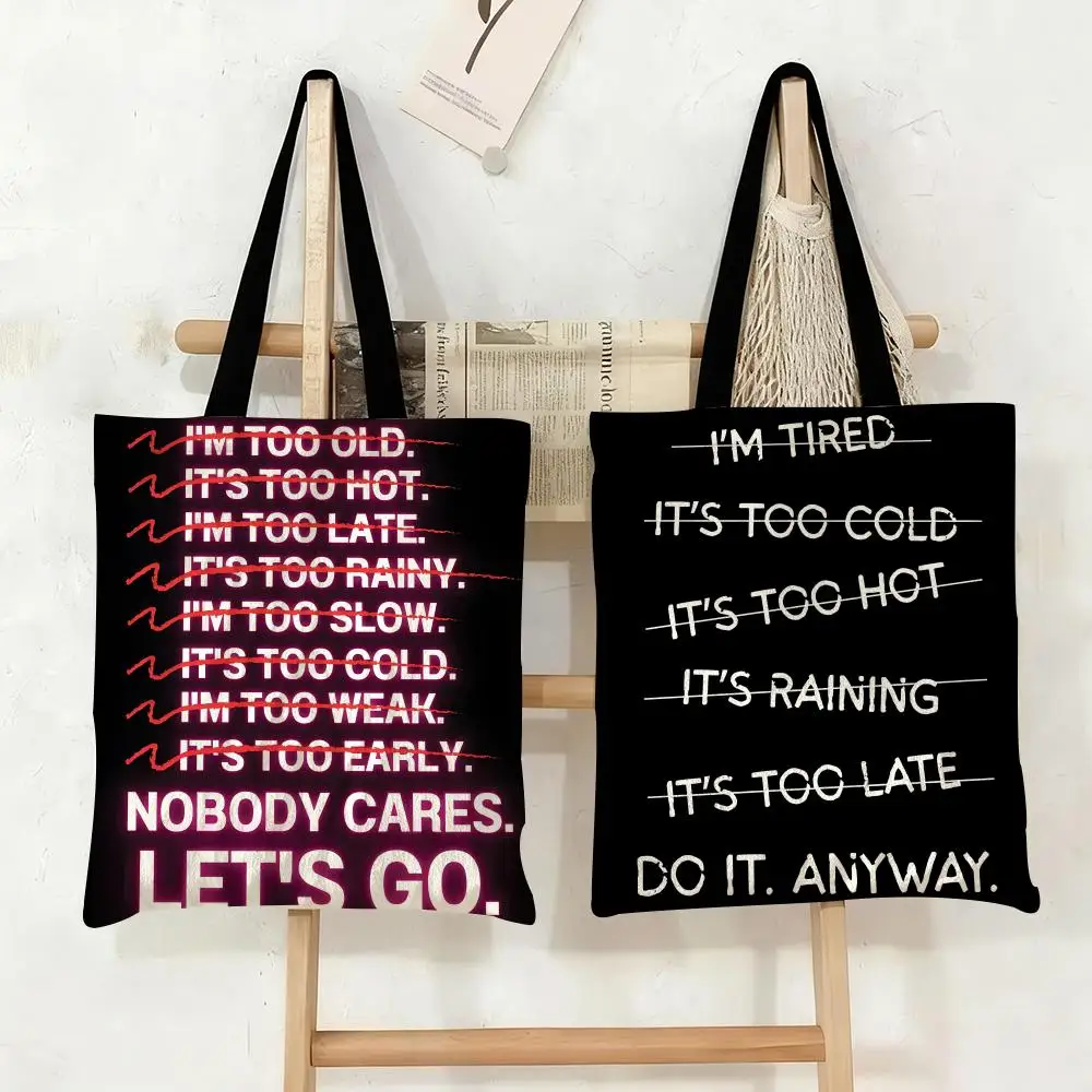 Nobody Cares Lets Go Storage Bags Canvas Tote Bag Large Capacity Double-Sided Print Reusable Shopping Bag Shoulder Bag
Nobody Cares Lets Go Storage Bags Canvas Tote Bag Large Capacity Double-Sided Print Reusable Shopping Bag Shoulder Bag