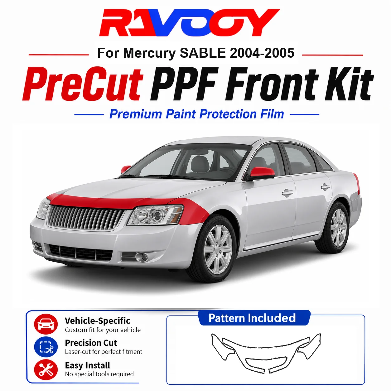 8.5mil TPU Precut PPF Kit For Mercury SABLE 2004-2005 - Hood, Fenders & Mirror Set - Self-Healing Clear Bra Film
8.5mil TPU Precut PPF Kit For Mercury SABLE 2004-2005 - Hood, Fenders & Mirror Set - Self-Healing Clear Bra Film