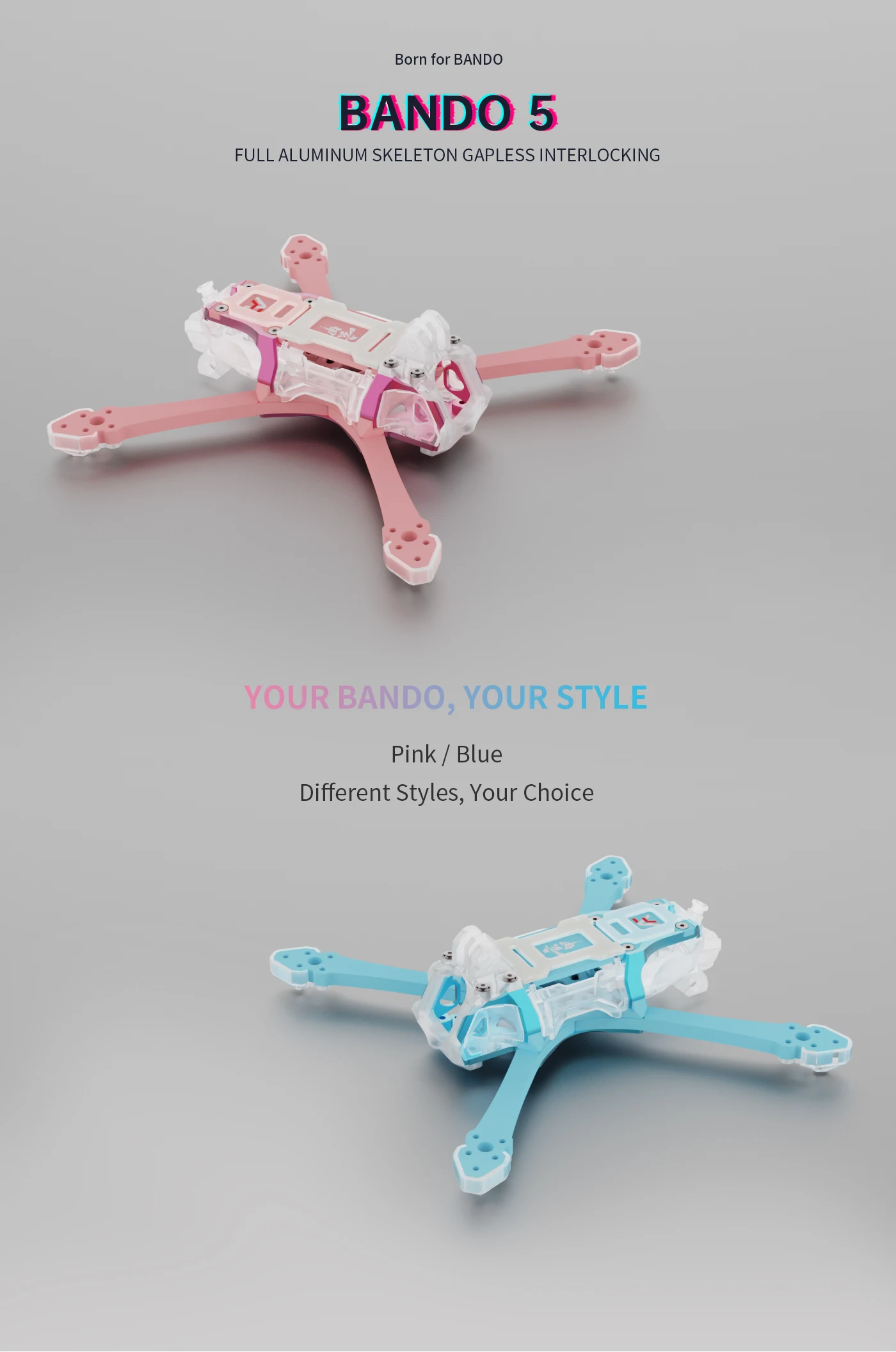 Axisflying Bando 5 Frame Blue/Pink for 5-inch FPV Drone Frame DIY Parts
Axisflying Bando 5 Frame Blue/Pink for 5-inch FPV Drone Frame DIY Parts