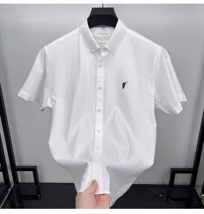 Cotton Short Sleeved Shirt Men's Spring and Summer Embroidery Casual White Shirt Men's Trend
Cotton Short Sleeved Shirt Men's Spring and Summer Embroidery Casual White Shirt Men's Trend