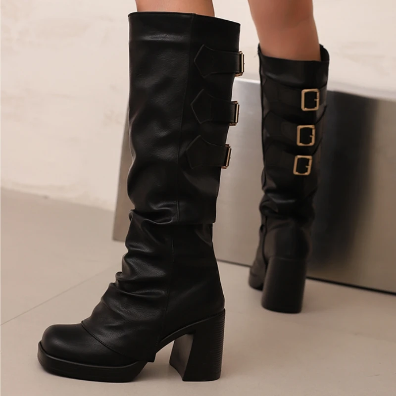 Black Knee High Boots Women Platform Winter Autumn Shoes Sexy Fashion Brown Buckle Long Block Heels Party Shoes Large Size 44
Black Knee High Boots Women Platform Winter Autumn Shoes Sexy Fashion Brown Buckle Long Block Heels Party Shoes Large Size 44