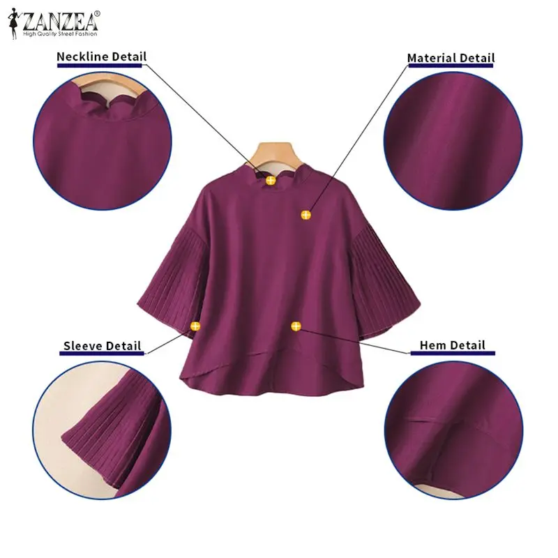 ZANZEA, летние элегантные женские блузки с зубчатым воротником, плиссированные топы с расклешенными рукавами, топы с высоким и низким вырезом, минималистичная однотонная женская одежда
ZANZEA, летние элегантные женские блузки с зубчатым воротником, плиссированные топы с расклешенными рукавами, топы с высоким и низким вырезом, минималистичная однотонная женская одежда