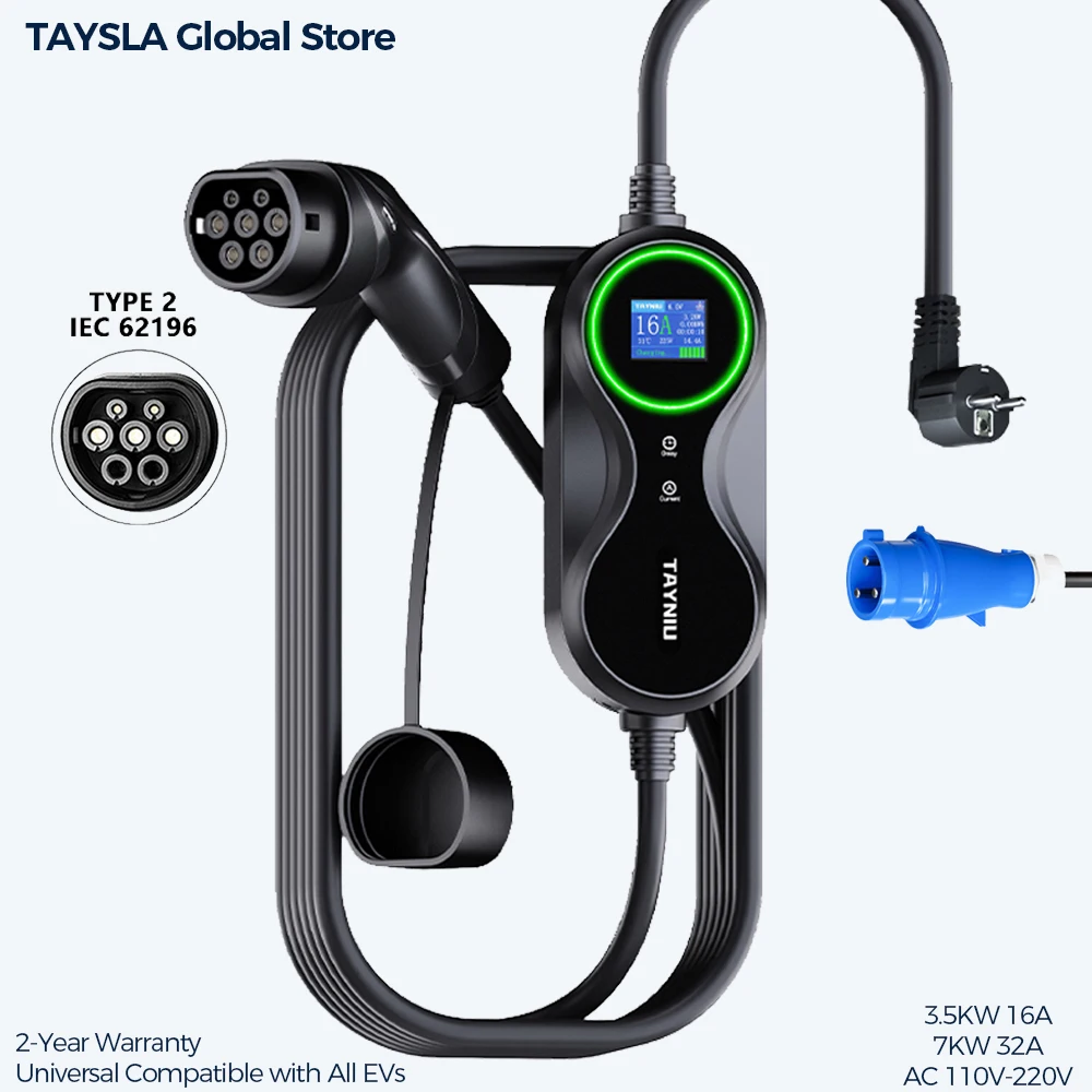 TAYNIU Portable EV Charger 16A 3.5KW/32A 7KW Type2/Type1 J1772 Fast Charging Cable Wallbox EVSE CEE Plug WiFi APP Control
TAYNIU Portable EV Charger 16A 3.5KW/32A 7KW Type2/Type1 J1772 Fast Charging Cable Wallbox EVSE CEE Plug WiFi APP Control