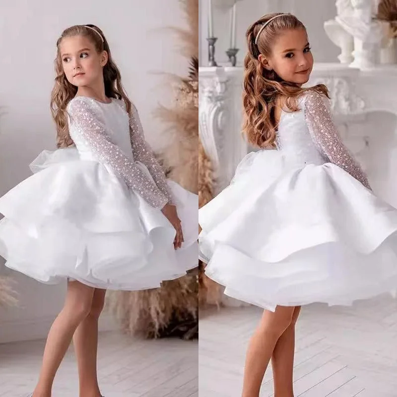 White Princess Birthday Party O-Neck Long Sleeves Lace Up Back Flower Girl Dresses For Wedding Knee Length First Communion Gowns
White Princess Birthday Party O-Neck Long Sleeves Lace Up Back Flower Girl Dresses For Wedding Knee Length First Communion Gowns