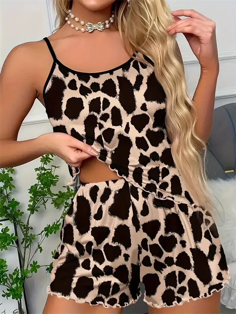 Summer Sexy Leopard Printed Two-piece Pajamas Set for Women Sleepwear Casual Camisole Tops and Shorts Homewear Loungewear
Summer Sexy Leopard Printed Two-piece Pajamas Set for Women Sleepwear Casual Camisole Tops and Shorts Homewear Loungewear