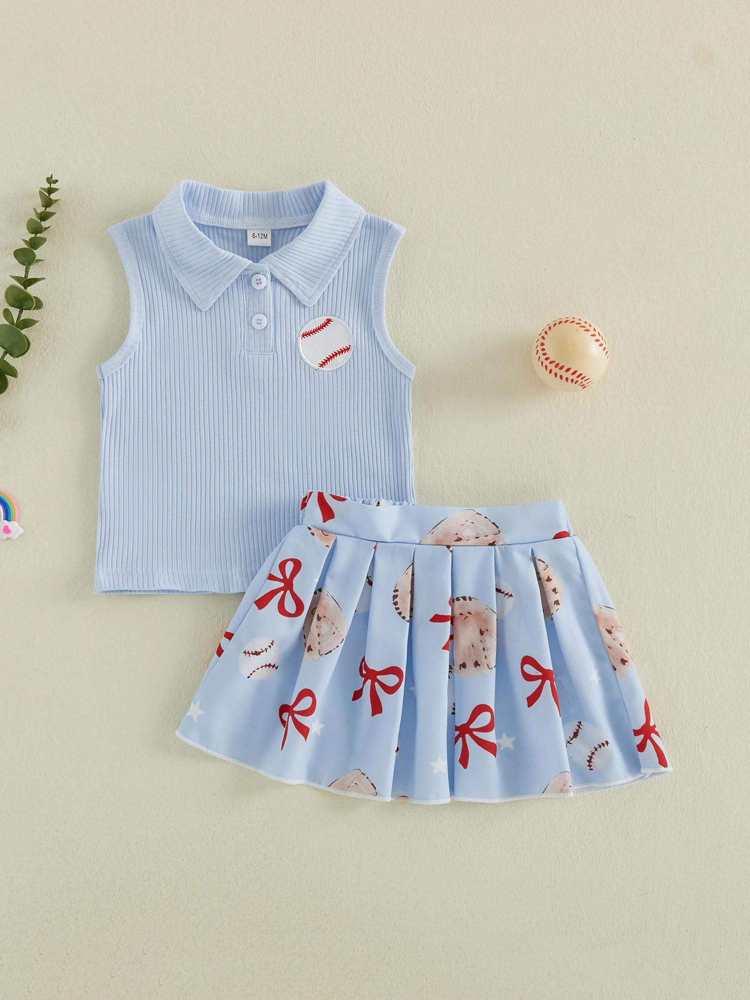 Adorable Toddler Girls Summer Baseball Theme Sleeveless Top and Pleated Skirt Set with Button Collar - Casual 2 Piece Outfit
Adorable Toddler Girls Summer Baseball Theme Sleeveless Top and Pleated Skirt Set with Button Collar - Casual 2 Piece Outfit