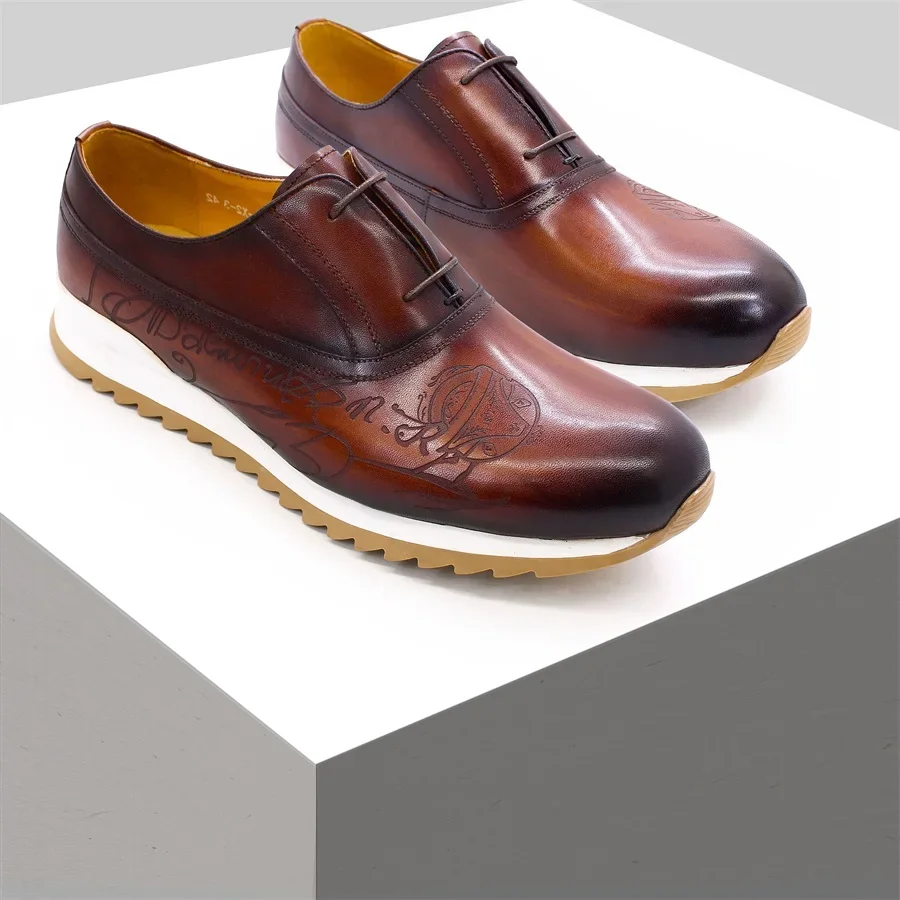 Men's Genuine Leather Lace-Up Sneakers Comfortable Handmade Laser Pattern Dress Running Shoes for Casual Dating
Men's Genuine Leather Lace-Up Sneakers Comfortable Handmade Laser Pattern Dress Running Shoes for Casual Dating