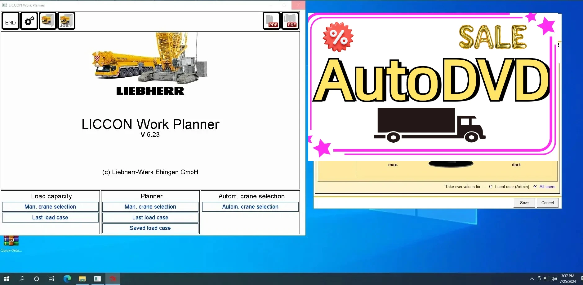 Универсальный рабочий планировщик AutoDVD Liebherr LICCON V6.23, обновленные данные 2024г.
Универсальный рабочий планировщик AutoDVD Liebherr LICCON V6.23, обновленные данные 2024г.