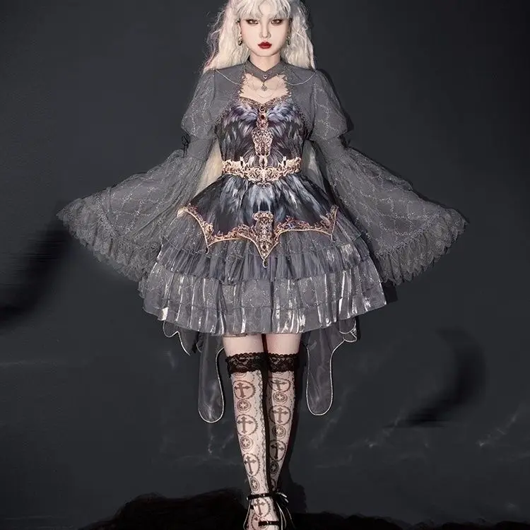 Japanese Victorian Vintage Lolita Halter Dress Women Gothic Style Harajuku Y2k Grey Layered Cake Dresses Girls Kawaii Cute Dress
Japanese Victorian Vintage Lolita Halter Dress Women Gothic Style Harajuku Y2k Grey Layered Cake Dresses Girls Kawaii Cute Dress