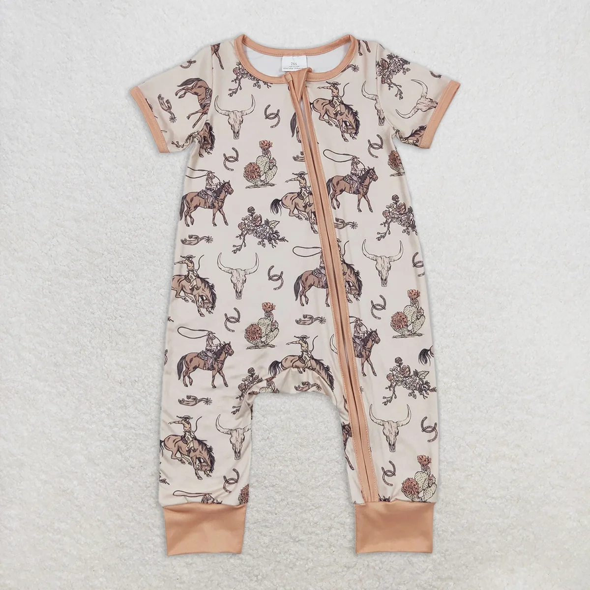Baby Boys Rodeo Cow Skull Zip Romper Short Sleeves Western Theme Infant Summer Outfit with Bull Skull Design
Baby Boys Rodeo Cow Skull Zip Romper Short Sleeves Western Theme Infant Summer Outfit with Bull Skull Design