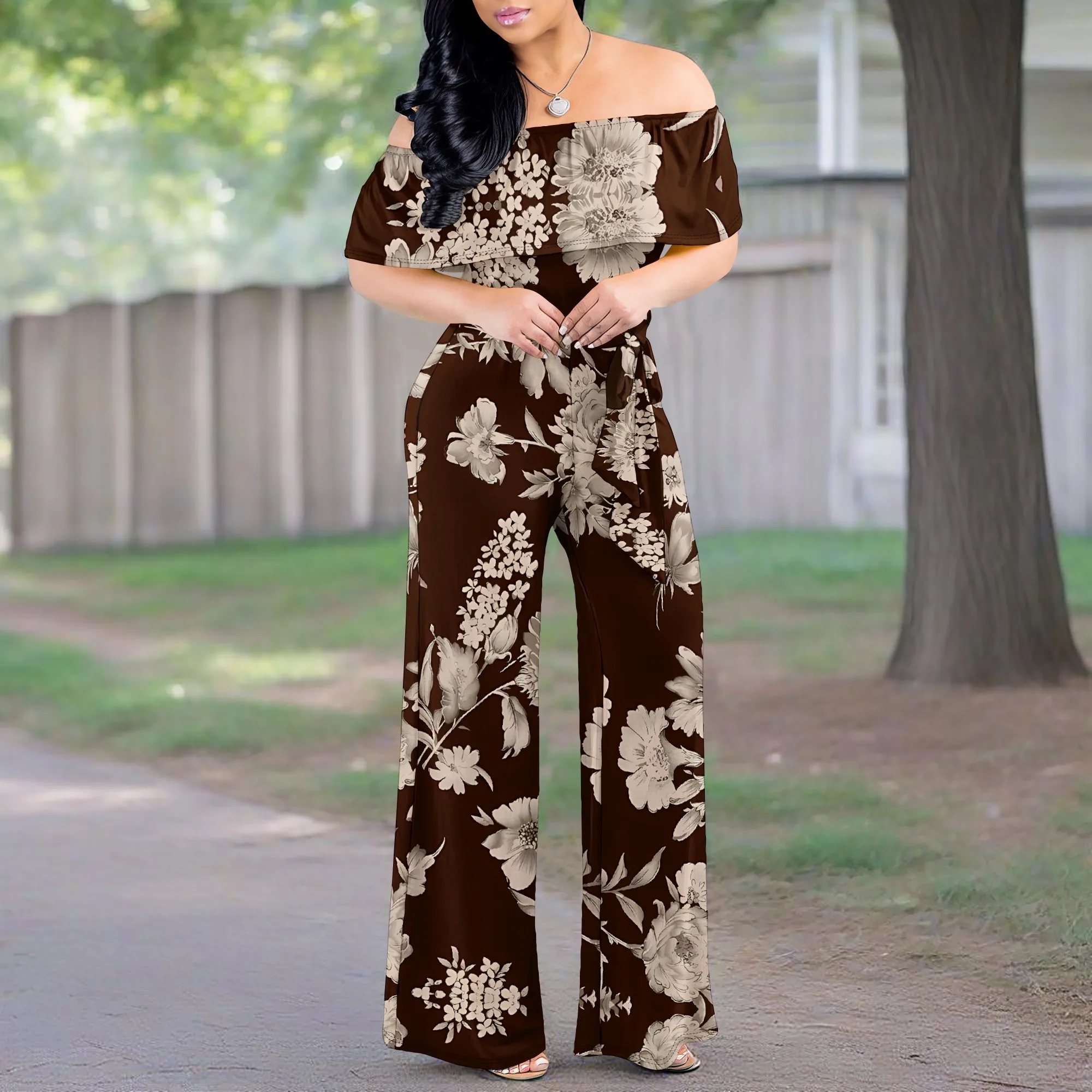 Elegant Off Shoulder Jumpsuit Women Red Leaf Print Wide Leg Belted Romper Summer Casual Chic Outfit
Elegant Off Shoulder Jumpsuit Women Red Leaf Print Wide Leg Belted Romper Summer Casual Chic Outfit