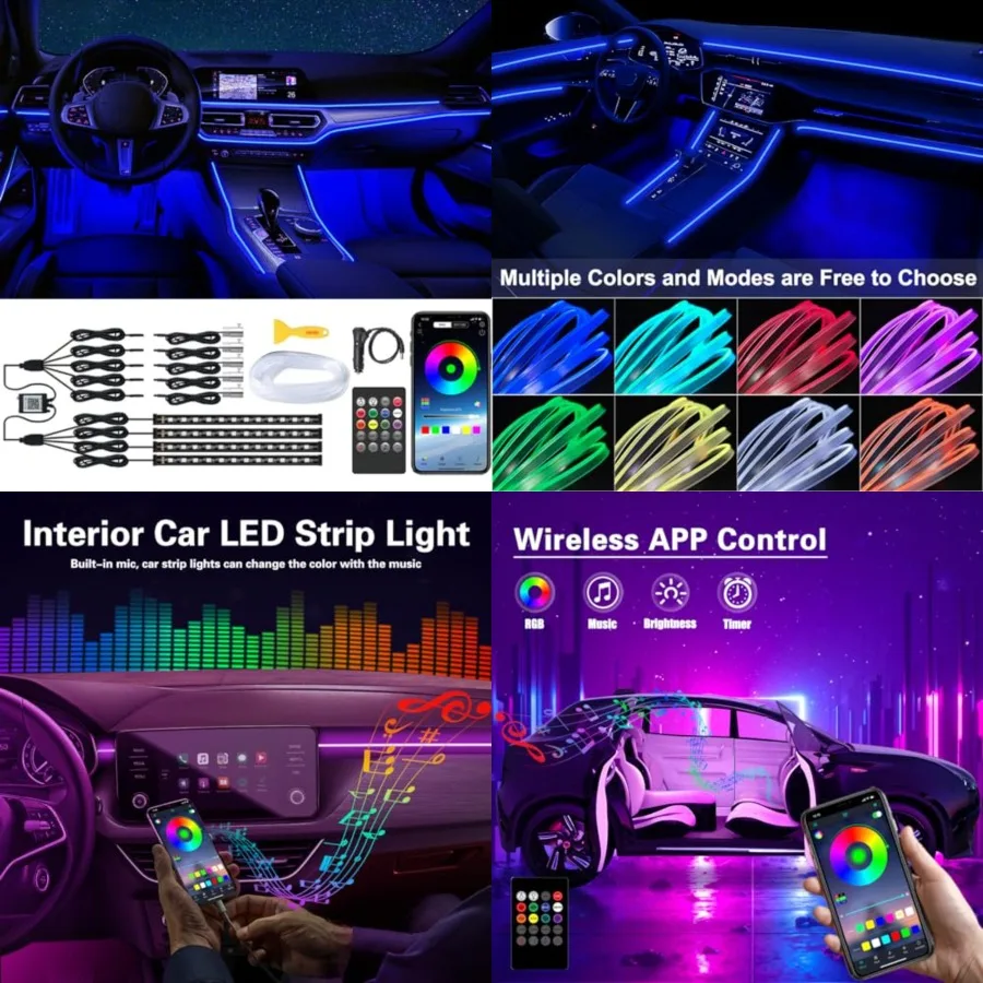 Interior Car Lights with Wireless APP and Remote Control, 9 in 1 RGB Car Ambient Lighting Kit with 4 Under Dash Lights and 5 Fi
Interior Car Lights with Wireless APP and Remote Control, 9 in 1 RGB Car Ambient Lighting Kit with 4 Under Dash Lights and 5 Fi