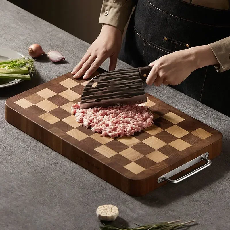 End Grain Walnut Cutting Board, Mortise & Tenon Checkerboard Butcher Block with Metal Handle, Heavy Duty Thick Chopping Board
End Grain Walnut Cutting Board, Mortise & Tenon Checkerboard Butcher Block with Metal Handle, Heavy Duty Thick Chopping Board