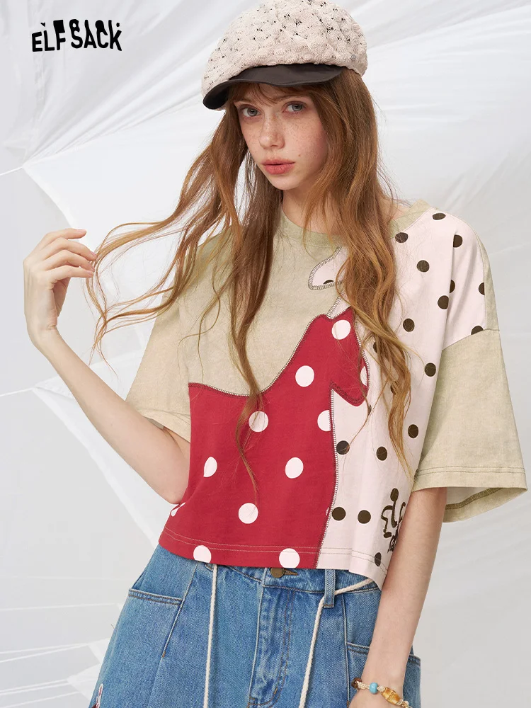 Summer Short Sleeve T-Shirt Women's Casual Style Patchwork Polka Dot Print Freehand Sketch Cotton round Neck Top
Summer Short Sleeve T-Shirt Women's Casual Style Patchwork Polka Dot Print Freehand Sketch Cotton round Neck Top