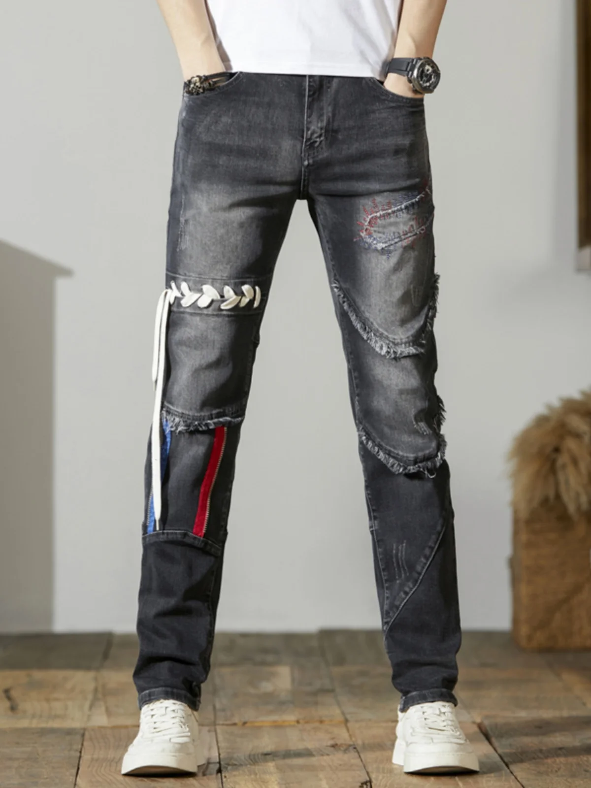 High-End Elastic Vintage Men's Jeans Slim Fit Patchwork Punk Casual Long Pants Cotton Stretch Denim mid Waist Zipper Closure
High-End Elastic Vintage Men's Jeans Slim Fit Patchwork Punk Casual Long Pants Cotton Stretch Denim mid Waist Zipper Closure