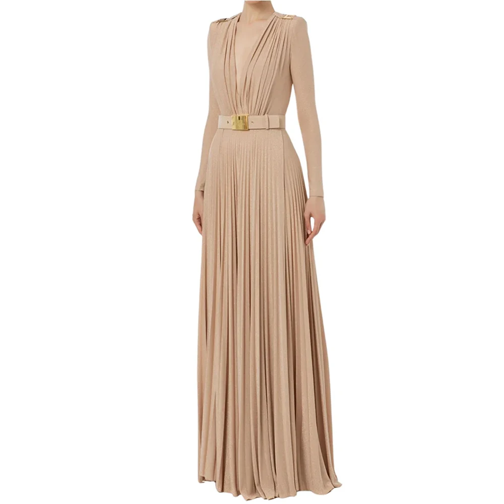 Graceful Champagne Jersey Evening Dress Exquisite V-Neck Long Sleeves Prom Dresses with Sashes Customized Bespoke Occasion Gowns
Graceful Champagne Jersey Evening Dress Exquisite V-Neck Long Sleeves Prom Dresses with Sashes Customized Bespoke Occasion Gowns