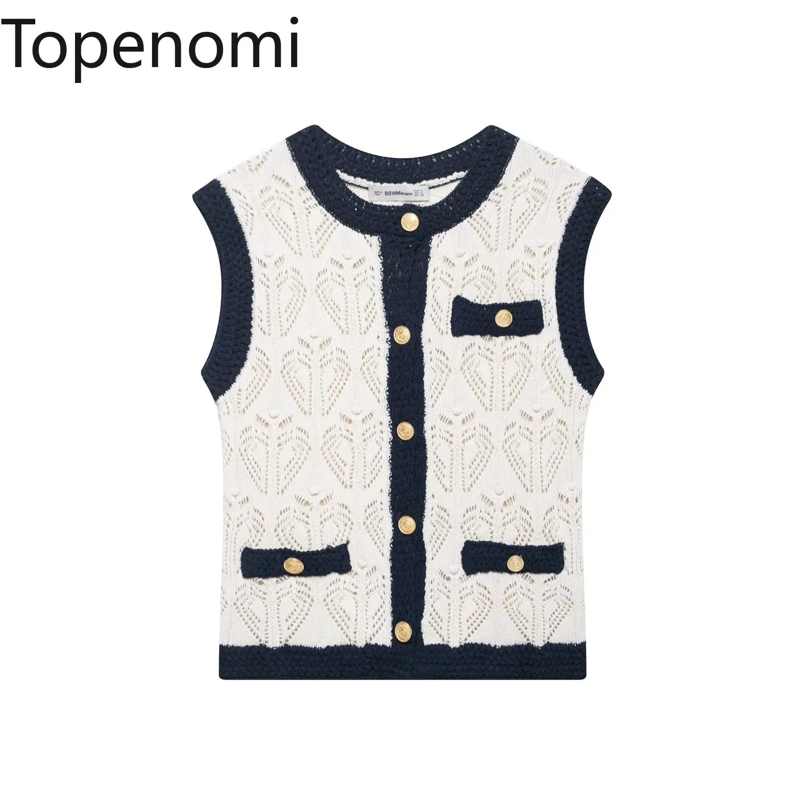 Topenomi Vintage Knitted Vest Women Summer Contrast Color Round Neck Metal Button Sweater Summer Sleeveless Slim Fit Cardigan
Topenomi Vintage Knitted Vest Women Summer Contrast Color Round Neck Metal Button Sweater Summer Sleeveless Slim Fit Cardigan
