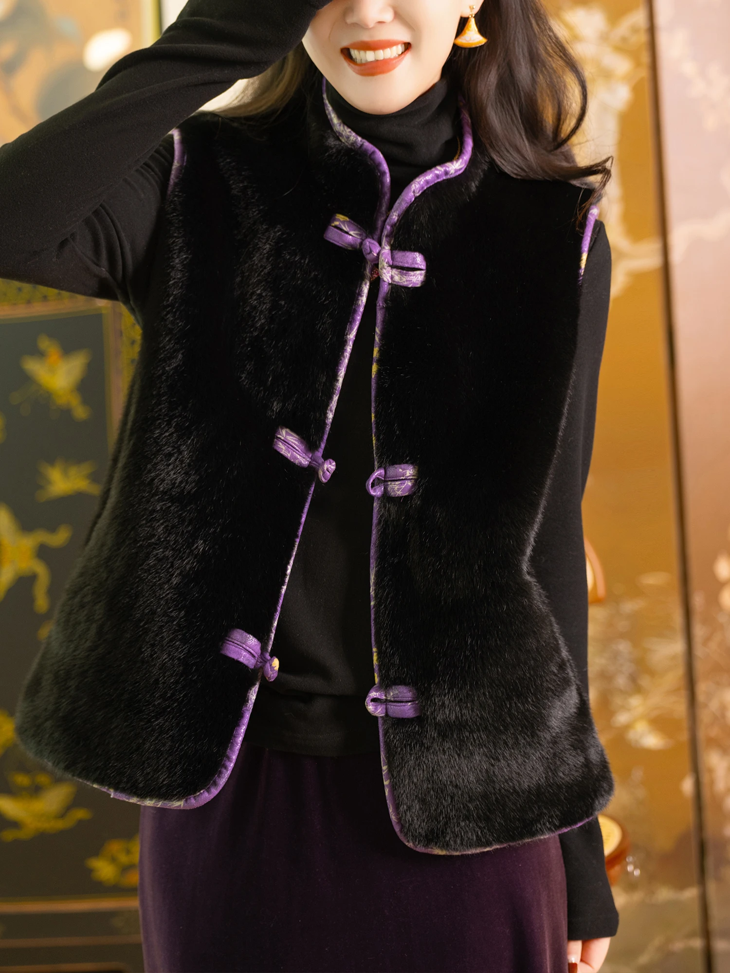 Soft Skin-Friendly Retro Purple d round Ne Button-Up Chinese Sle Women's Vest Outerwear Top by Little Ear Production
Soft Skin-Friendly Retro Purple d round Ne Button-Up Chinese Sle Women's Vest Outerwear Top by Little Ear Production