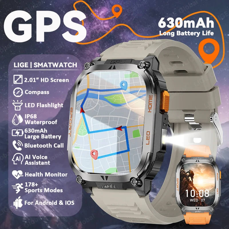 LIGE New GPS Smart Watch Built-in Compass Flashlight Voice Calling 2.01" Smartwatch 630mAh Battery IP68 Waterproof Sport Watches
LIGE New GPS Smart Watch Built-in Compass Flashlight Voice Calling 2.01" Smartwatch 630mAh Battery IP68 Waterproof Sport Watches