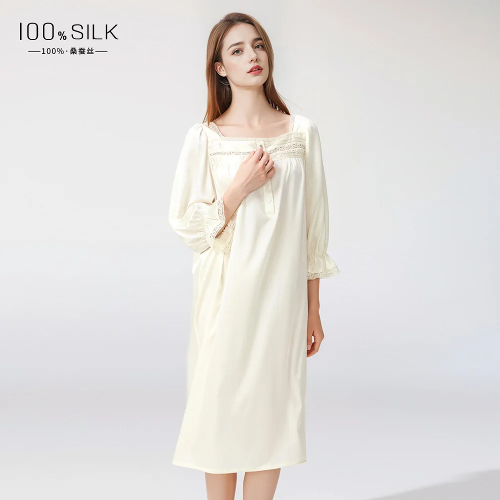 French Princess 100% Mulberry Silk Female Nightgown Square Collar Silk Sexy Nightdress Women Long Sleeve Puff Sleeve Homewear
French Princess 100% Mulberry Silk Female Nightgown Square Collar Silk Sexy Nightdress Women Long Sleeve Puff Sleeve Homewear