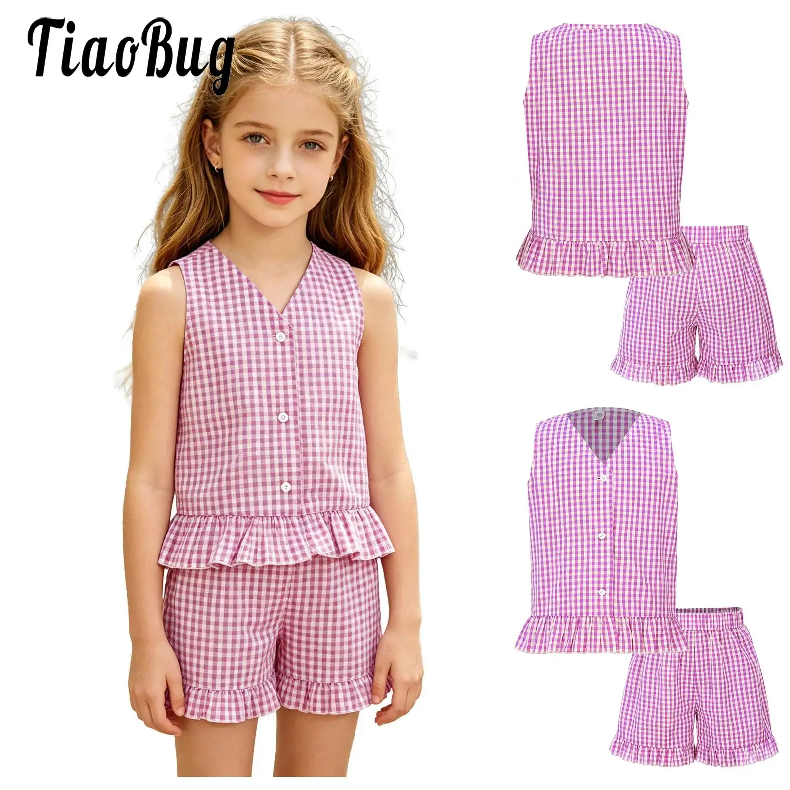 Kids Girls Plaid Printed 2 Piece Outfits Sleeveless Button Closure Top Shirt with Ruffle Shorts Causal Clothes for Daily Life
Kids Girls Plaid Printed 2 Piece Outfits Sleeveless Button Closure Top Shirt with Ruffle Shorts Causal Clothes for Daily Life