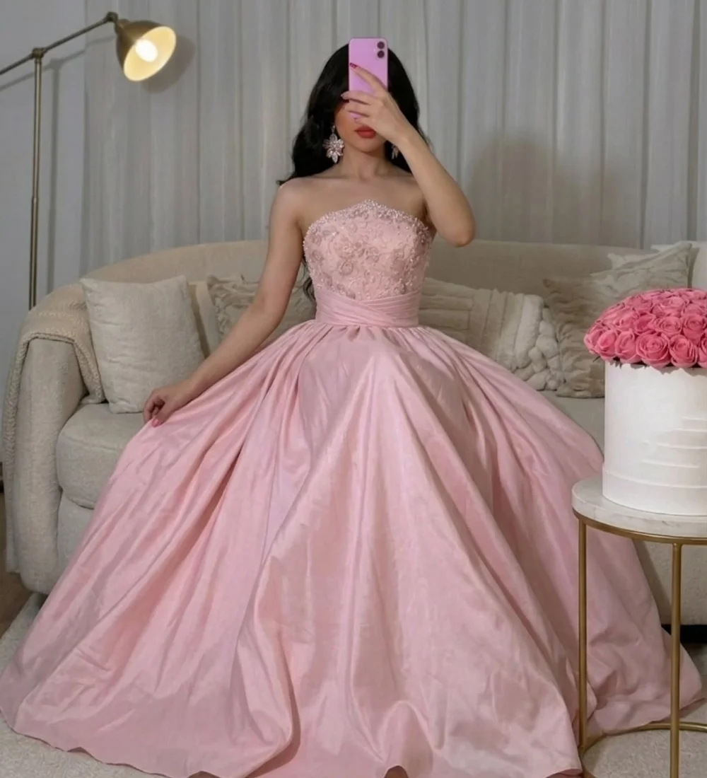Customized Pink Modest Fashion Pearl Applique Beading Sequined Draped A-line Strapless Floor-Length Evening Dresses for Woman
Customized Pink Modest Fashion Pearl Applique Beading Sequined Draped A-line Strapless Floor-Length Evening Dresses for Woman