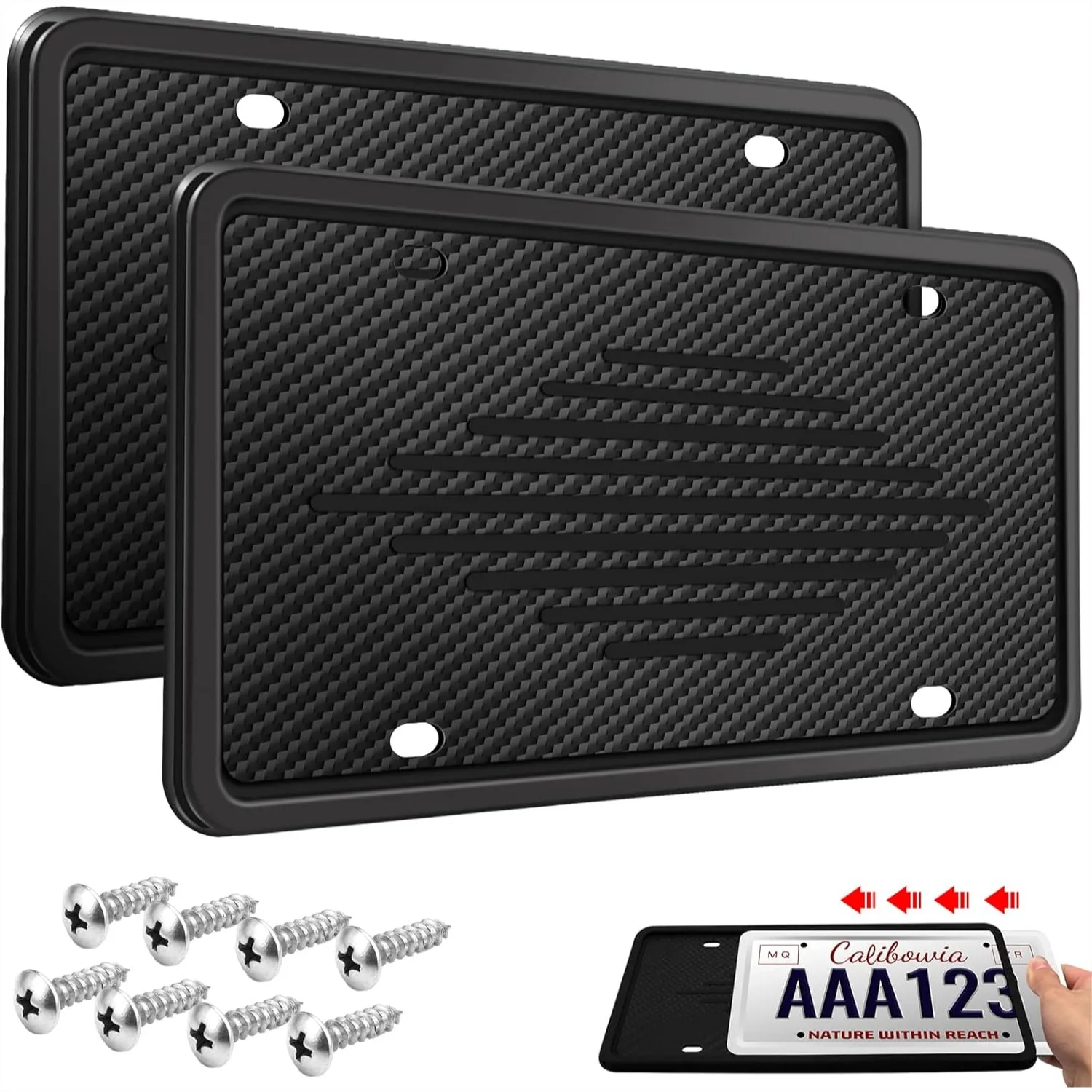TPU License Plate Frames 2 Pack, Universal Fit for US Cars, Rust-Proof with Drainage Holes
TPU License Plate Frames 2 Pack, Universal Fit for US Cars, Rust-Proof with Drainage Holes