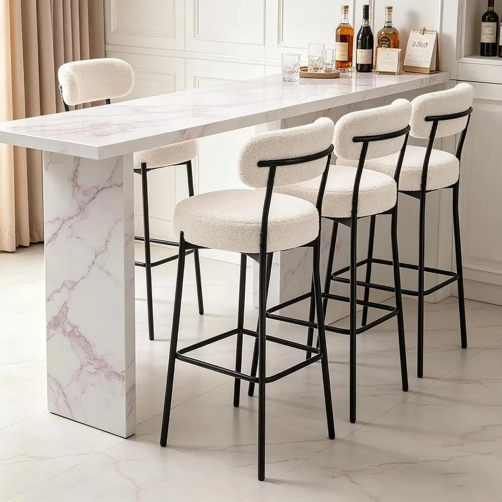 Set of 4, 27 High-Back Upholstered Bar Stools, White Chenille, Suitable for Counter or Kitchen Island
Set of 4, 27 High-Back Upholstered Bar Stools, White Chenille, Suitable for Counter or Kitchen Island