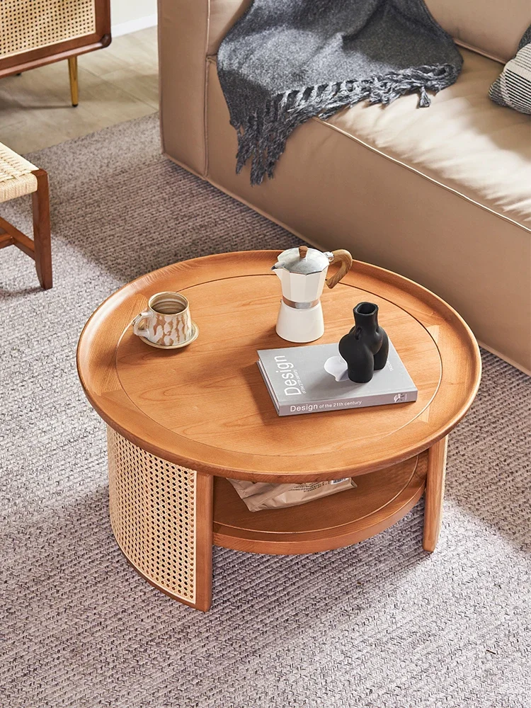 Solid wood rattan coffee table ound living room Nordic household simple small round table tea
Solid wood rattan coffee table ound living room Nordic household simple small round table tea