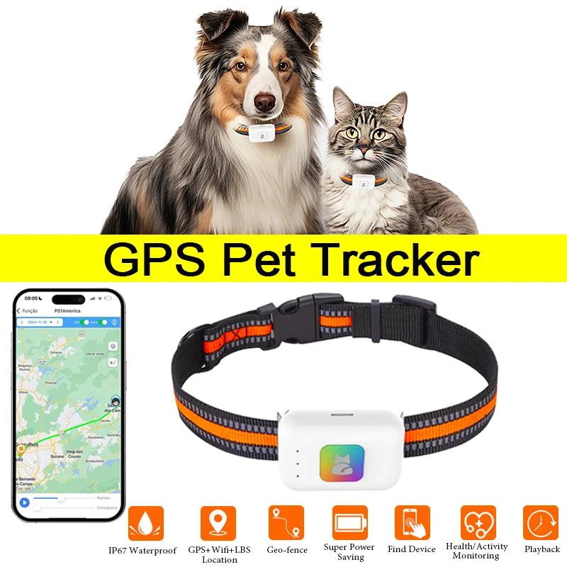 GPS Pet Locator Smart Collar Multifunctional Mini Anti Lost Collar IP67 Waterproof Pet Pedometer Pet Calorie Health Data Tracker