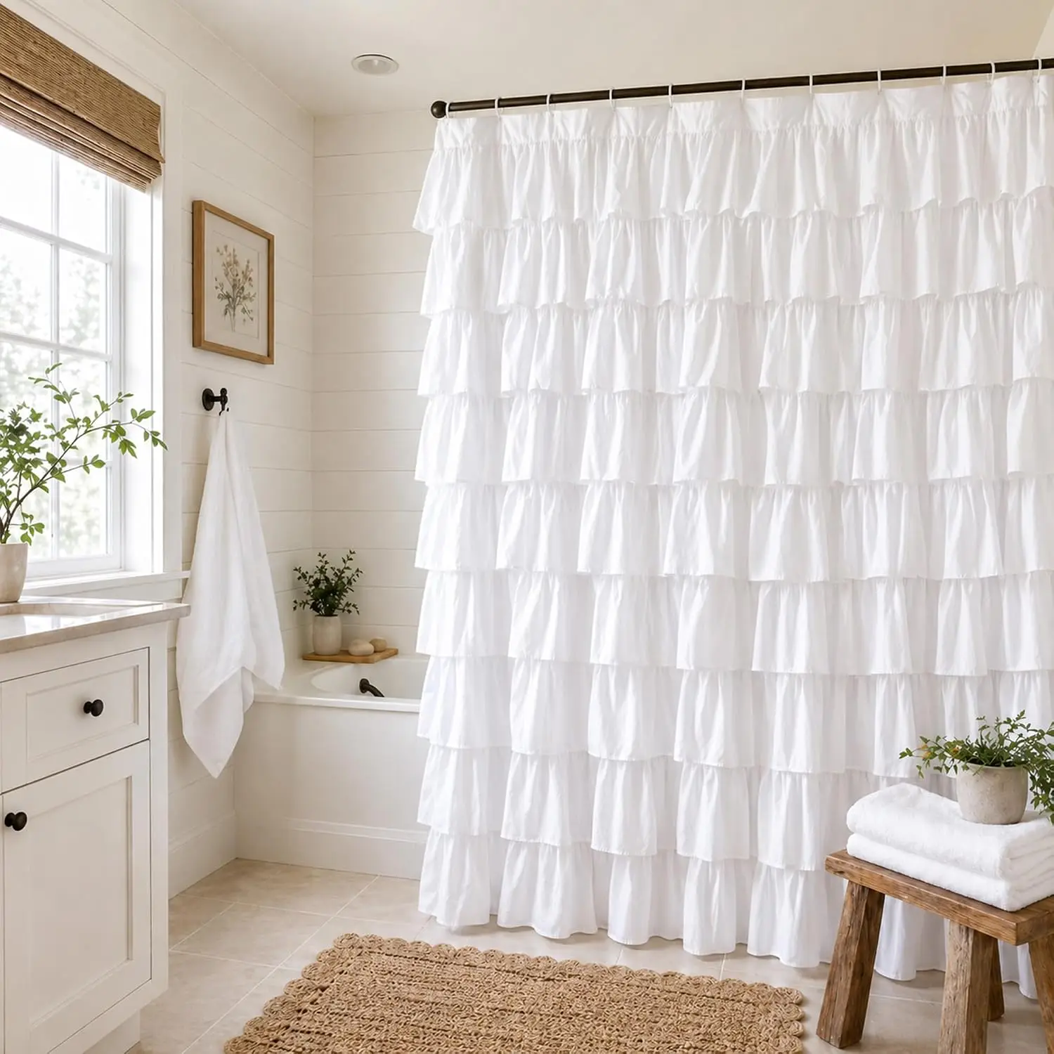White Ruffle Shower Curtain 72x72 - Farmhouse Cloth Bathroom Decor, Double Layer Fabric, Soft Feel, Not See Through with 12
White Ruffle Shower Curtain 72x72 - Farmhouse Cloth Bathroom Decor, Double Layer Fabric, Soft Feel, Not See Through with 12
