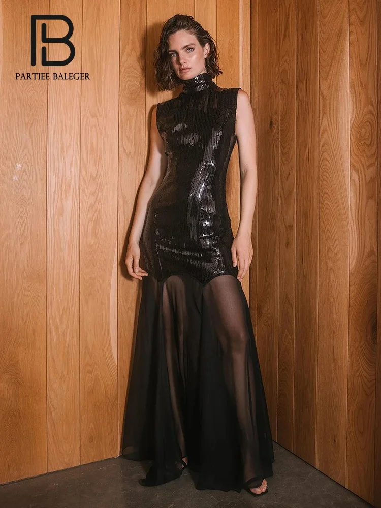 PB Glamorous Black Sequins Patchwork Mesh High-Neck Long Dress Seeing-though Dating Party Evening Gowns
PB Glamorous Black Sequins Patchwork Mesh High-Neck Long Dress Seeing-though Dating Party Evening Gowns