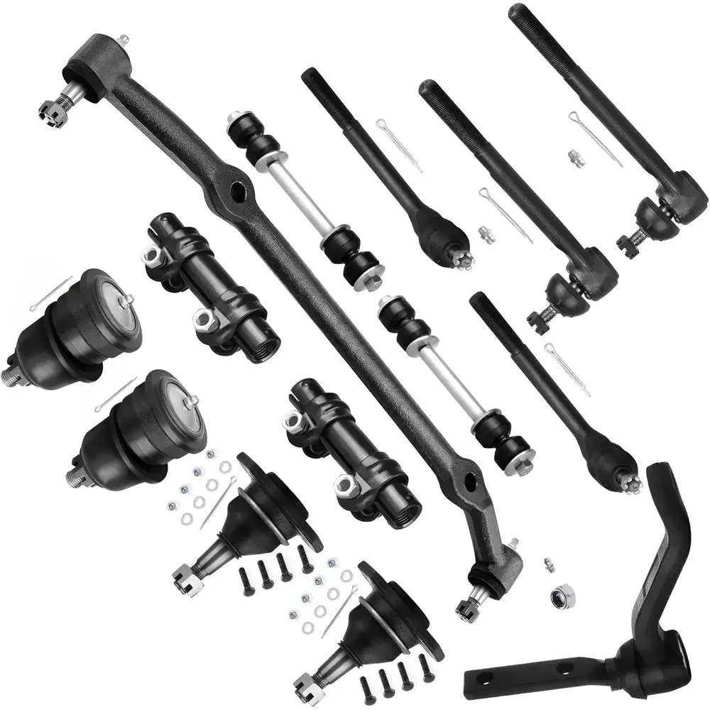 14pcs Suspension Kit: Upper & Lower Ball Joints, Tie Rods, Sway Bar Links, Idler Arm, Center Link Bar for Various Models
14pcs Suspension Kit: Upper & Lower Ball Joints, Tie Rods, Sway Bar Links, Idler Arm, Center Link Bar for Various Models