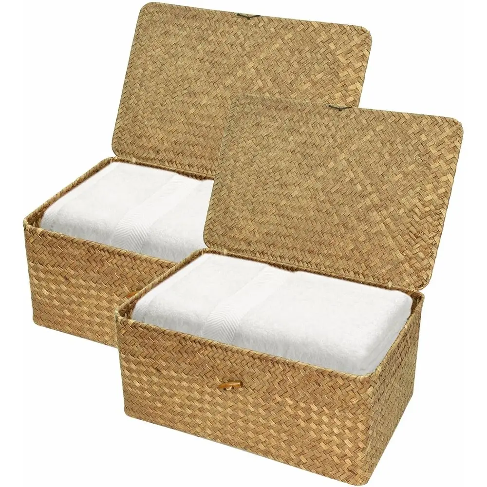 Плетеные корзины для хранения с крышкой, набор из 2 штук, ручной работы из морской травы, органайзеры для дома, декоративные коробки, контейнеры для хранения
Плетеные корзины для хранения с крышкой, набор из 2 штук, ручной работы из морской травы, органайзеры для дома, декоративные коробки, контейнеры для хранения