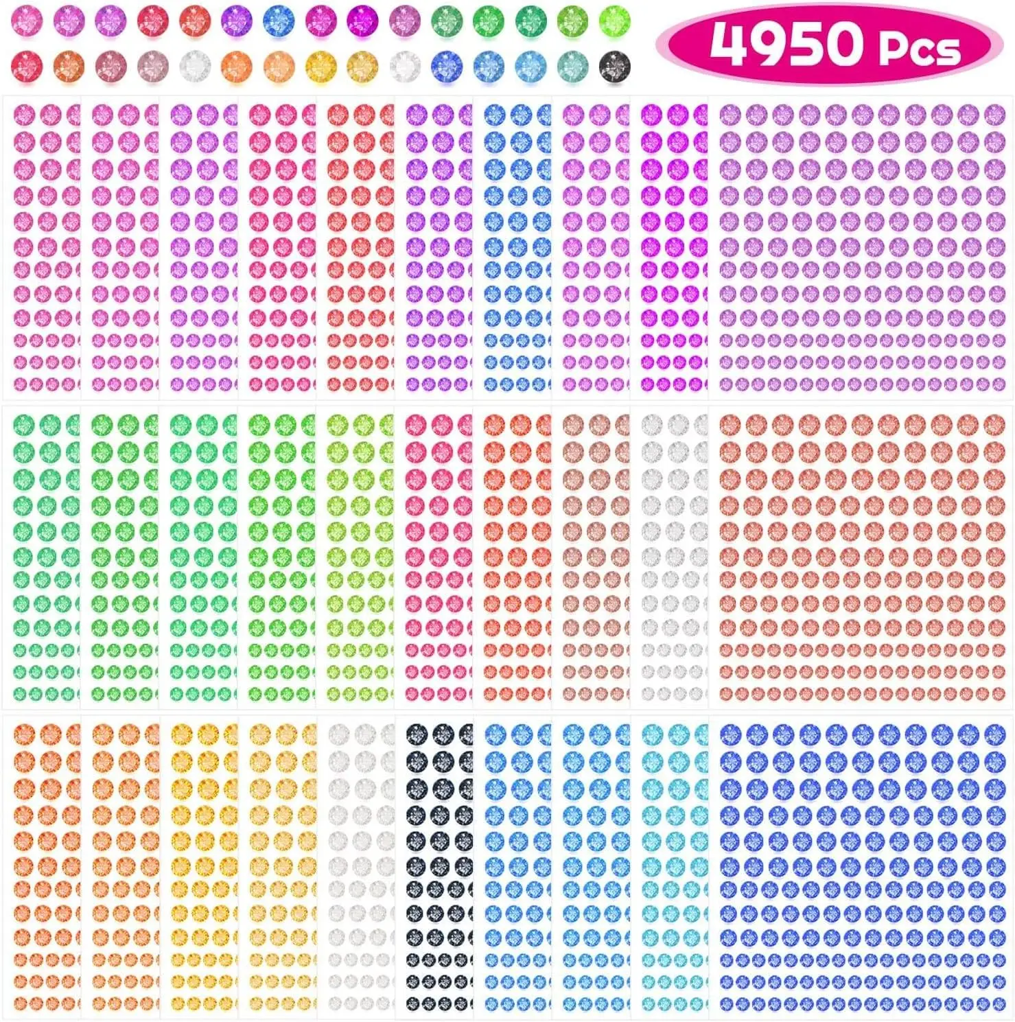 4950pcs Rhinestone Stickers for Crafts, 30 Colors 4 Sizes Self Adhesive Gems for Face Makeup and Decorations
4950pcs Rhinestone Stickers for Crafts, 30 Colors 4 Sizes Self Adhesive Gems for Face Makeup and Decorations