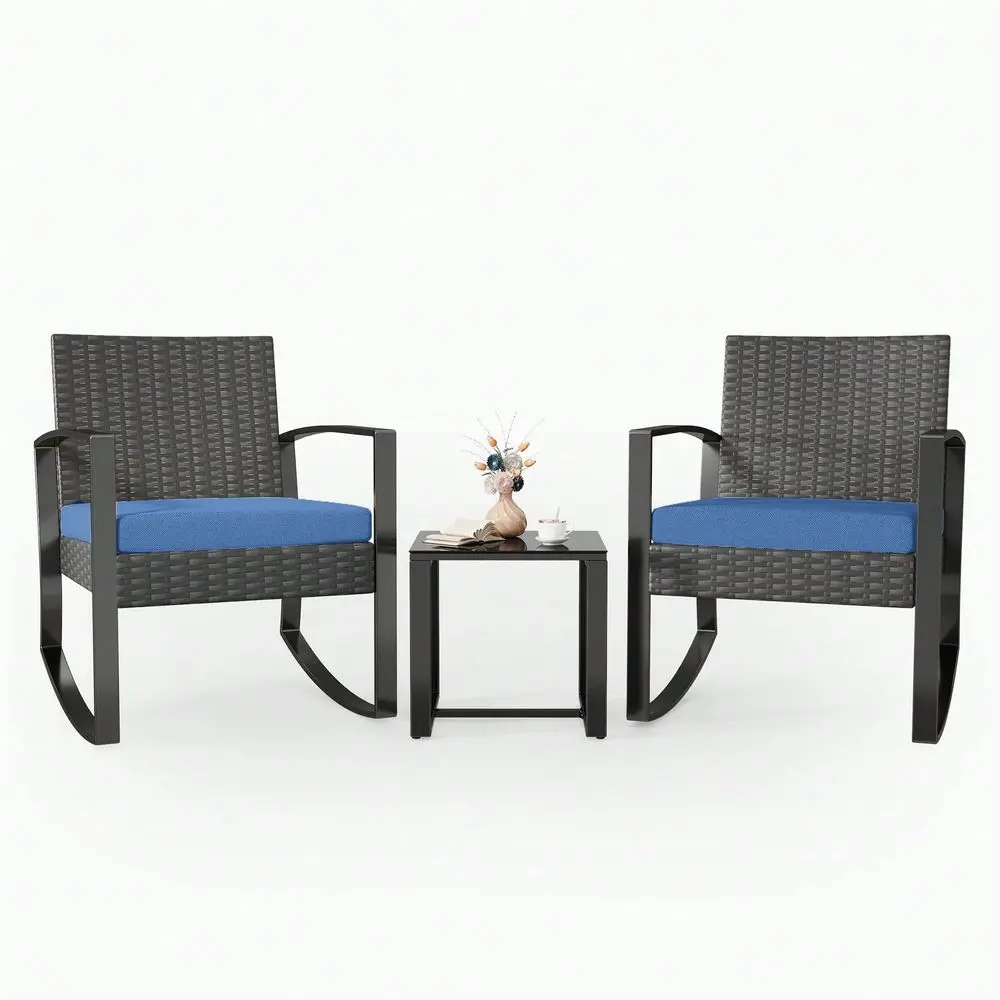 Wicker Set With Sofa Style Rocking Chairs Table Outdoor Furniture For Camping And Garden Decor Patio Furniture
