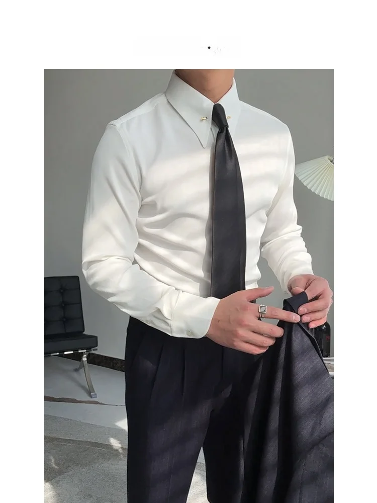 Pure White Empire Collar Shirt Italian Style Retro Needle Hole Collar Iron Free Slim Fit Shirt Business Formal Men's Fashion
Pure White Empire Collar Shirt Italian Style Retro Needle Hole Collar Iron Free Slim Fit Shirt Business Formal Men's Fashion