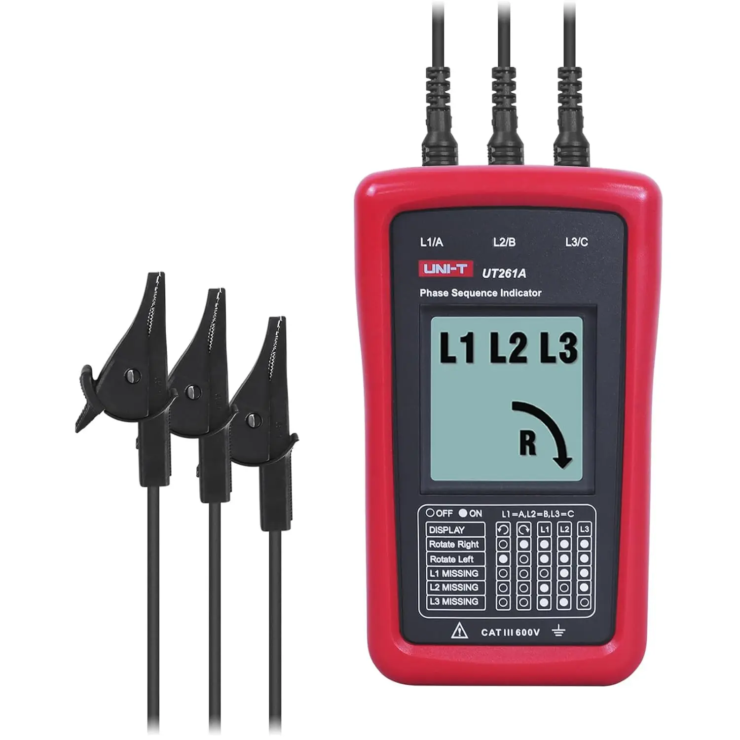 3-Phase Rotation Meter Sequence Tester, AC Phase Sequence Indicator 40V-690V Lack Phase Motor Detector UT261A
3-Phase Rotation Meter Sequence Tester, AC Phase Sequence Indicator 40V-690V Lack Phase Motor Detector UT261A