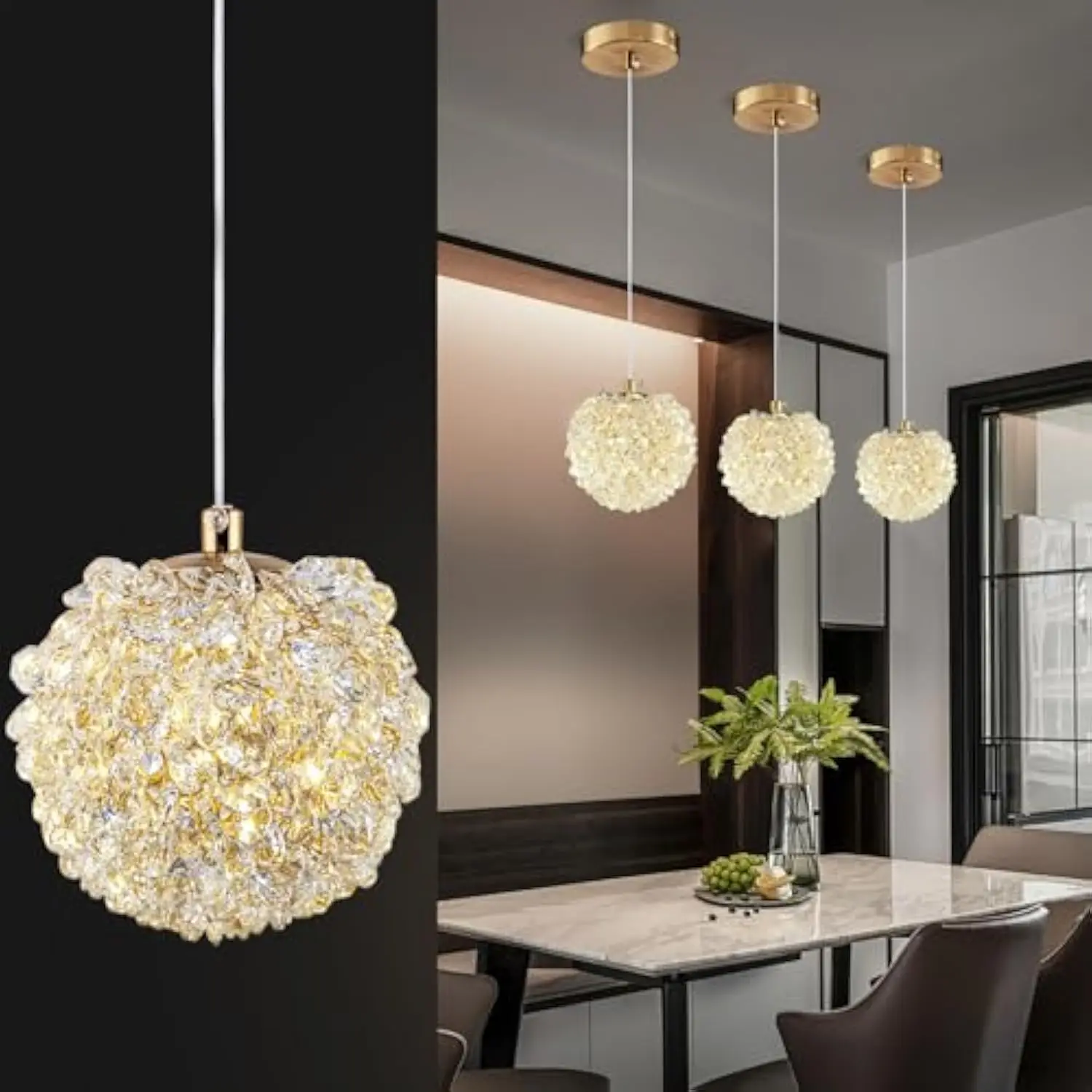 3-Light Gold Crystal Pendant Lights Modern Gold Ceiling Hanging Pendant Lamp Mini Crystal Chandelier for Kitchen Island Dinning
3-Light Gold Crystal Pendant Lights Modern Gold Ceiling Hanging Pendant Lamp Mini Crystal Chandelier for Kitchen Island Dinning