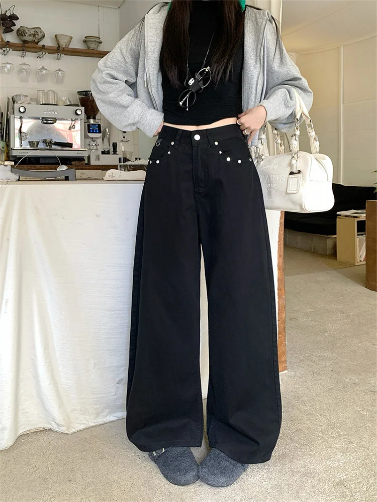 High Waist Black Denim Jeans Women's Summer New Style Retro Design Pocket Washed Wide Leg Straight Cut plus Size Pants
High Waist Black Denim Jeans Women's Summer New Style Retro Design Pocket Washed Wide Leg Straight Cut plus Size Pants