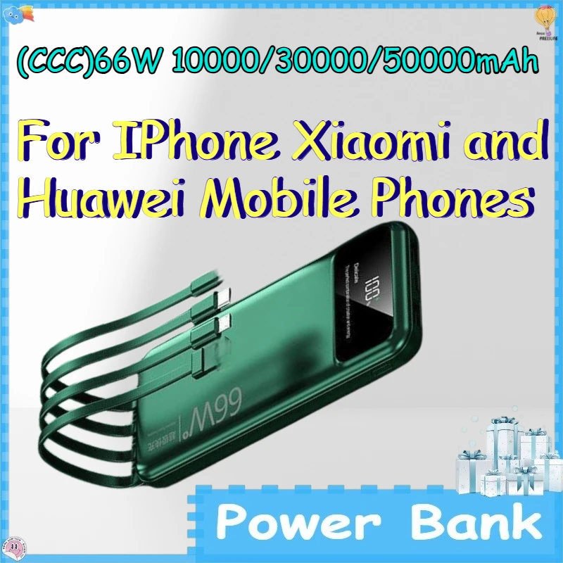 (CCC)66W 10000/30000/50000mAh Power Bank for IPhone Xiaomi and Huawei Mobile Phones Powerbank with Built-in Cable
(CCC)66W 10000/30000/50000mAh Power Bank for IPhone Xiaomi and Huawei Mobile Phones Powerbank with Built-in Cable