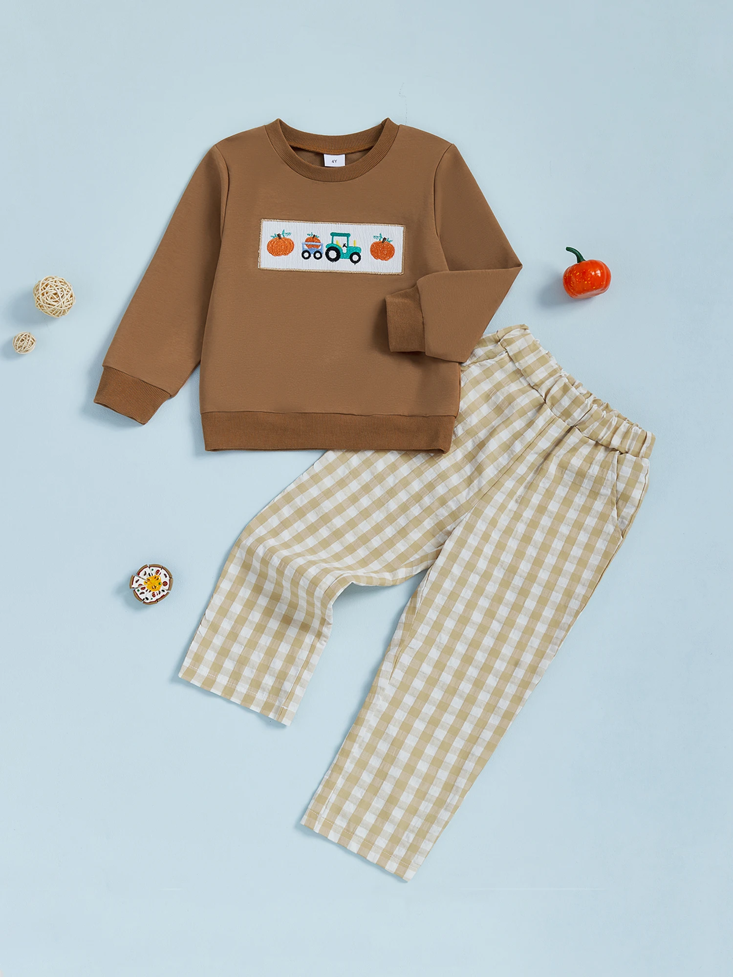 Kids Halloween 2Pcs Outfits Long Sleeve Pumpkin Truck Embroidery Tops Plaid Pants Set Boys O Neck Clothes
Kids Halloween 2Pcs Outfits Long Sleeve Pumpkin Truck Embroidery Tops Plaid Pants Set Boys O Neck Clothes