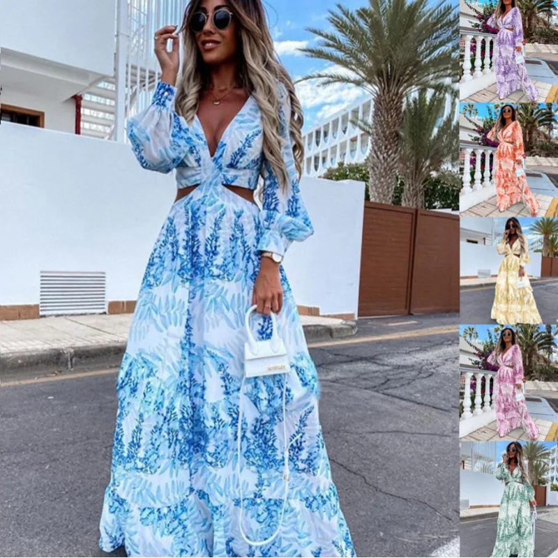 2025 fashion women's spring new long print V-neck long-sleeve elegant dress A002
2025 fashion women's spring new long print V-neck long-sleeve elegant dress A002