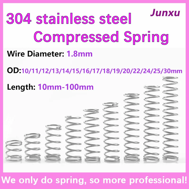 5-10pcs/Lot 1.8mm 304 Stainless Steel Micro Small Compression Spring OD 10/11/12/13/14/15/16/17/18/19/20-30mm Length10mm to100mm
5-10pcs/Lot 1.8mm 304 Stainless Steel Micro Small Compression Spring OD 10/11/12/13/14/15/16/17/18/19/20-30mm Length10mm to100mm